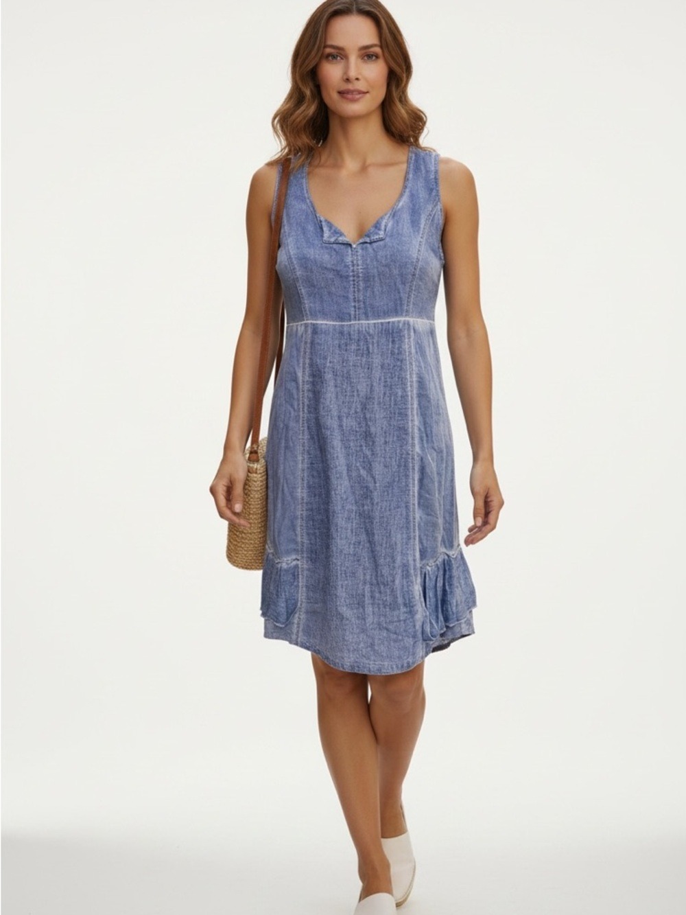 MALOKA linen &cotton blend dress sleeveless Vneck woven empire waist size 1/US 4